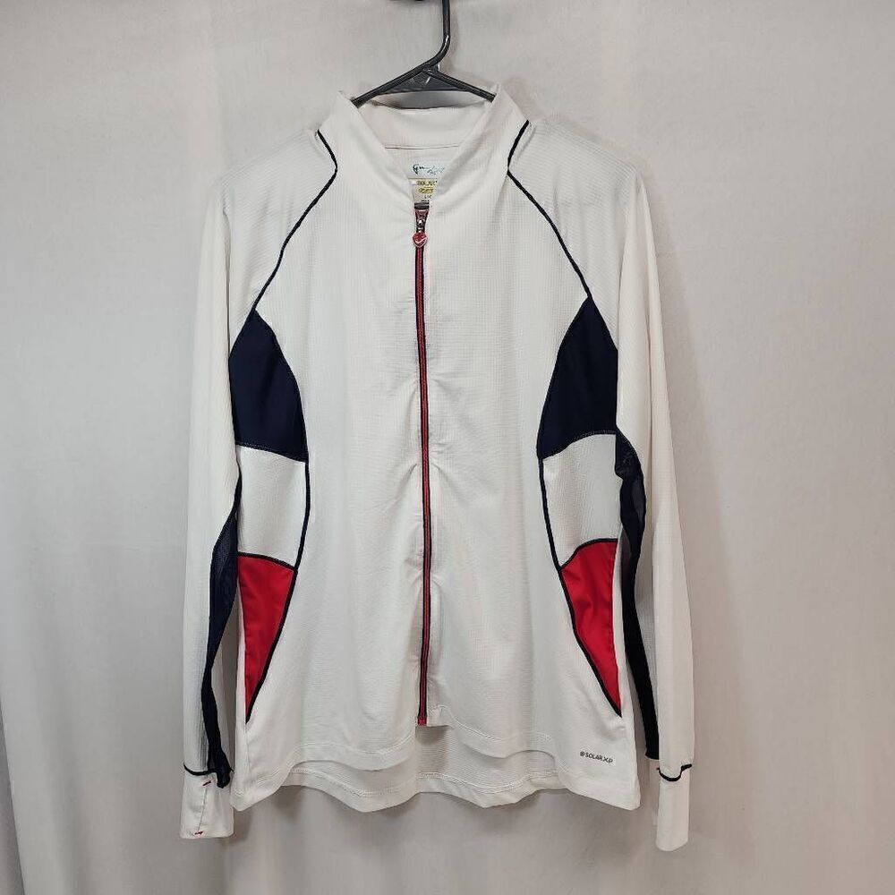 Greg Norman Women's Size Large Solar Xp Reef L/S Full Zip Polo Lightweight Sheer